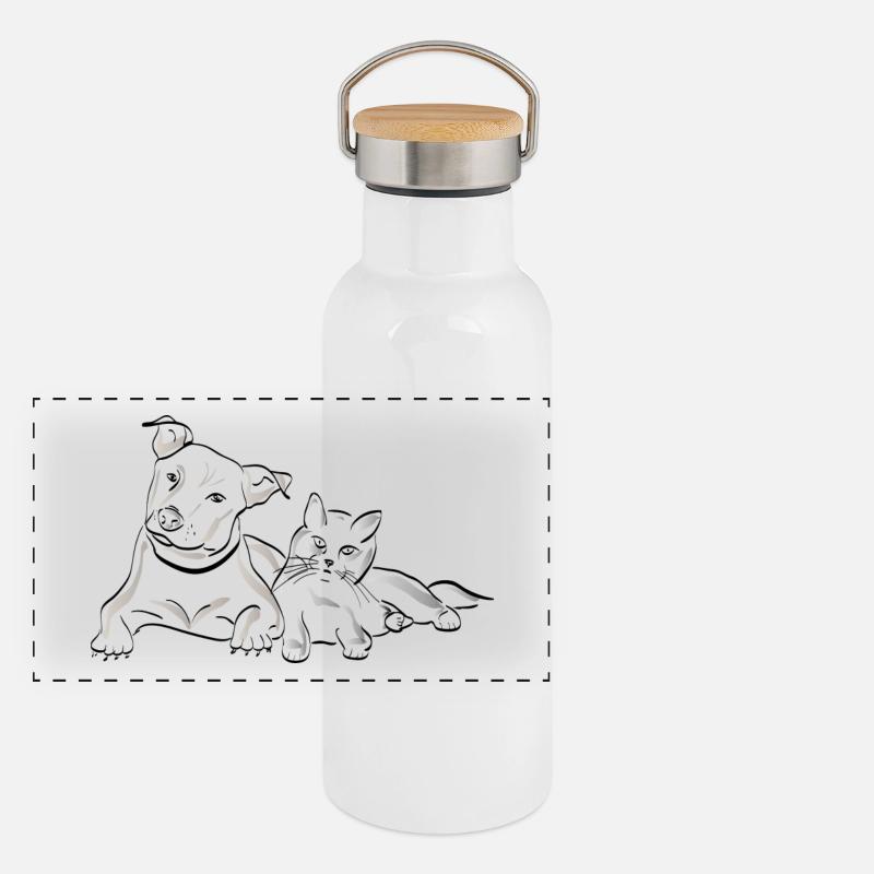 Katze Hund Panorama Thermosflasche mit Bambusdeckel