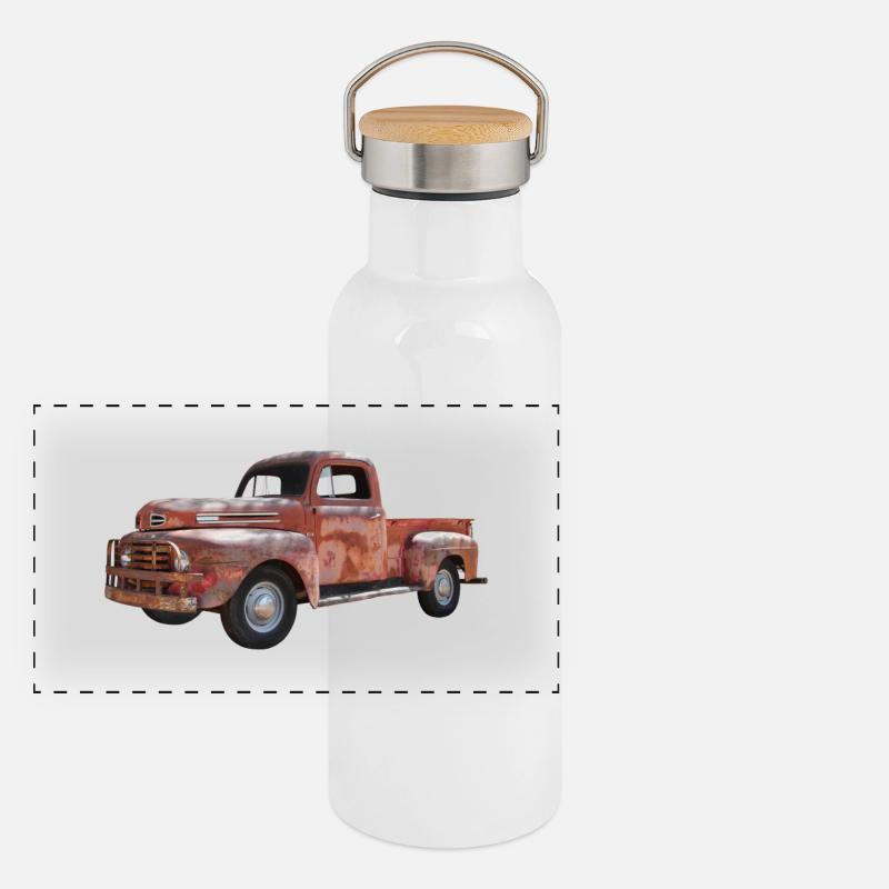 Pick Up Oldtimer Panorama Thermosflasche mit Bambusdeckel