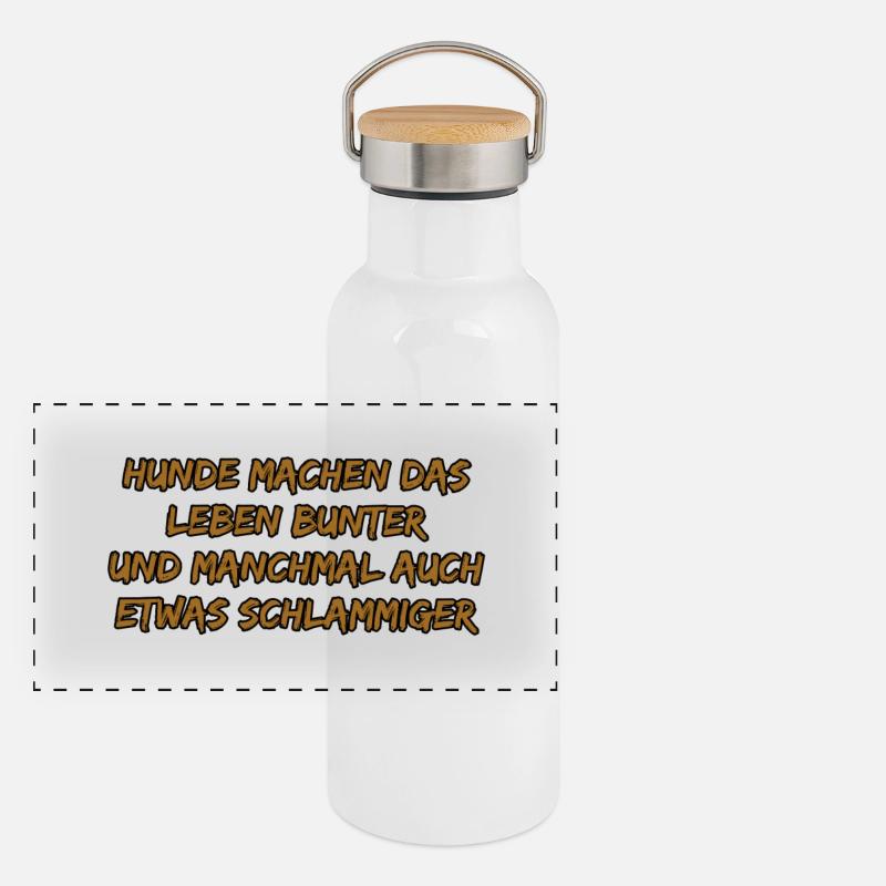 Hundebunte Lebensfreude Panorama Thermosflasche mit Bambusdeckel
