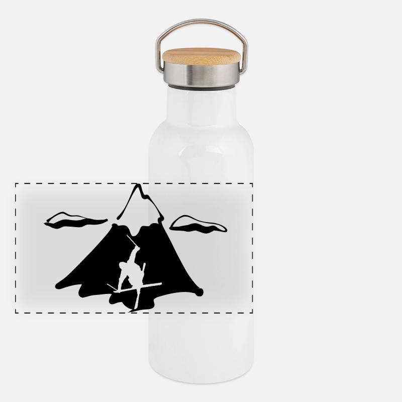 Ski Freestyle mit Berg Panorama Thermosflasche mit Bambusdeckel