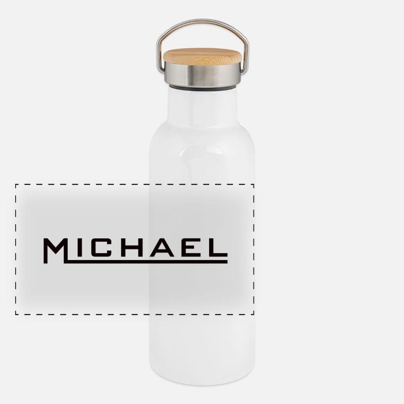 Michael Name Design black Panoramic Thermal Bottle with Bamboo Lid