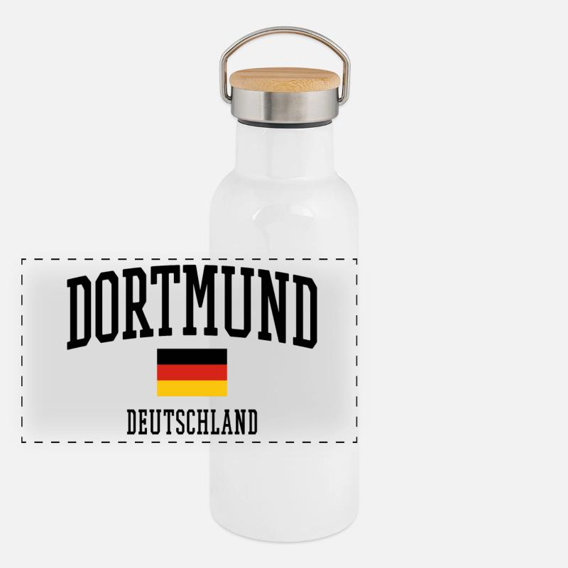 Conception du drapeau de Dortmund Allemagne Gourde isotherme avec bouchon en bambou