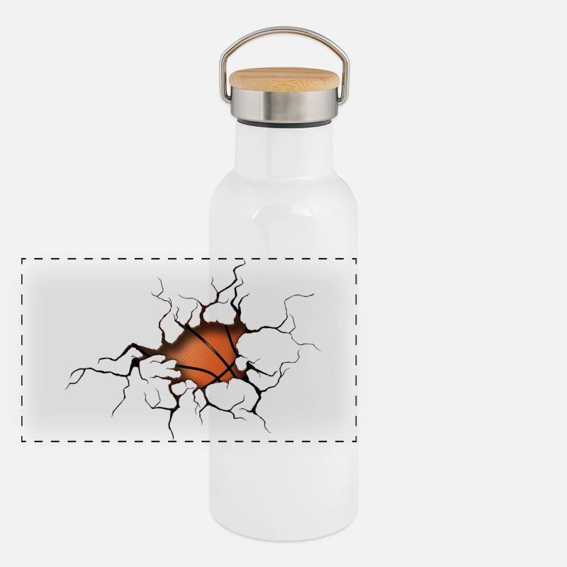 Halftone Basketball Silhouette Panorama Thermosflasche mit Bambusdeckel