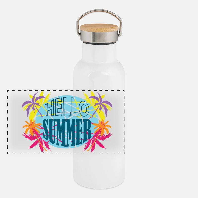 HELLO SUMMER WITH PALM TREES Panoramic Thermal Bottle with Bamboo Lid