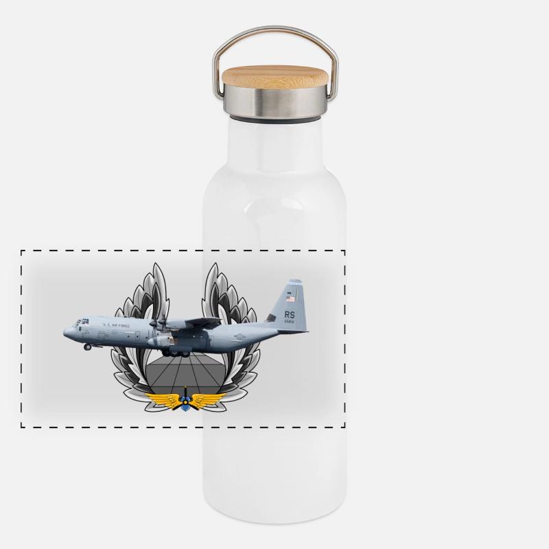C-130 Super Hercules Panorama Thermosflasche mit Bambusdeckel