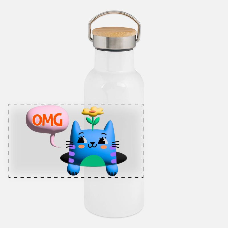 OMG chat mignon bulle 3d Gourde isotherme avec bouchon en bambou