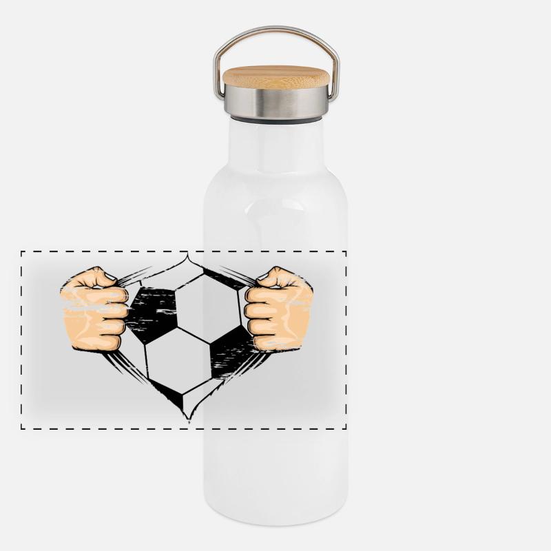 Fussball Design used Panorama Thermosflasche mit Bambusdeckel