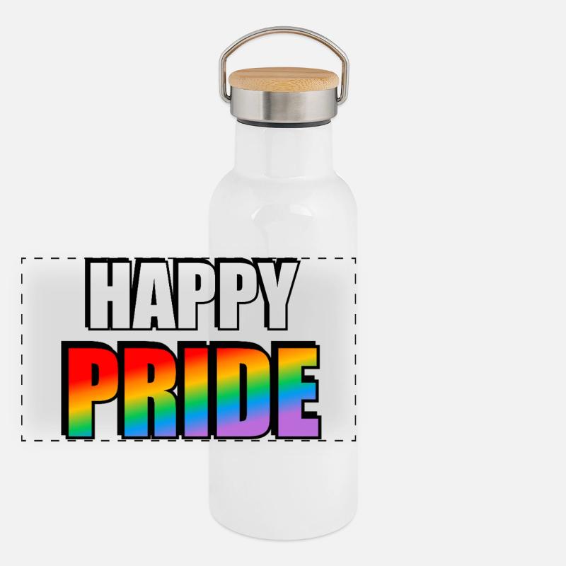 Vibrant Pride Rainbow Typography Panoramic Thermal Bottle with Bamboo Lid