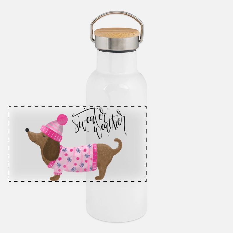 Teckel avec pull et chapeau Pull Météo rose Gourde isotherme avec bouchon en bambou