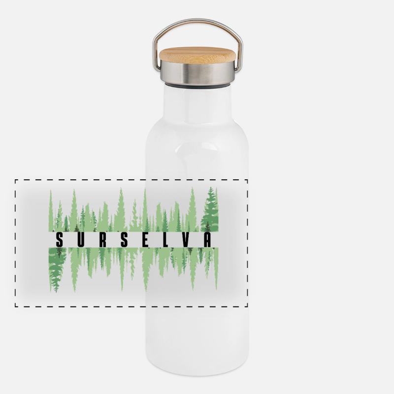 Surselva Waldgrenze Panorama Thermosflasche mit Bambusdeckel