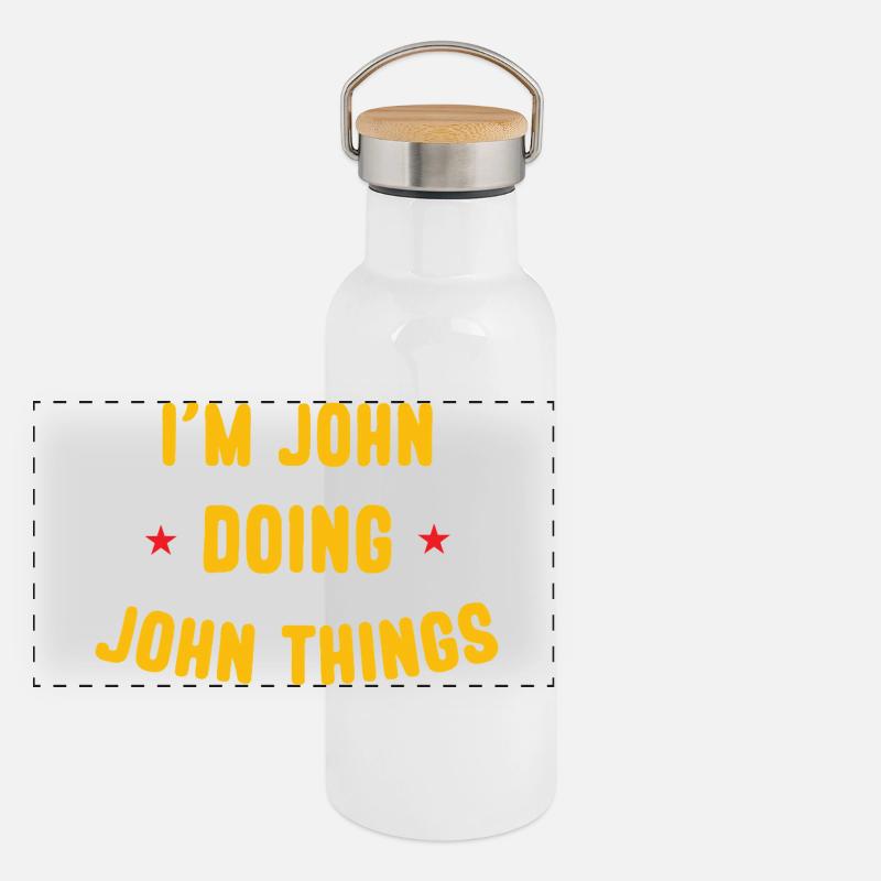 Ich bin John Doing John Things Lustige Zitate Panorama Thermosflasche mit Bambusdeckel