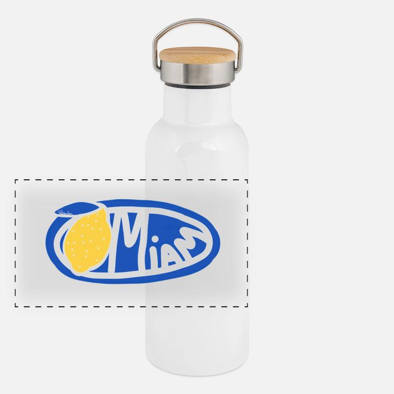 Citron Miam Bleu Logo Oval Rétro Gourde isotherme avec bouchon en bambou