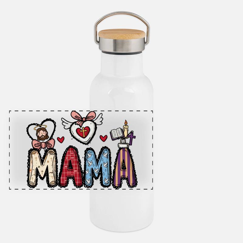 Glaubevolle Mama Herzkunst Panorama Thermosflasche mit Bambusdeckel