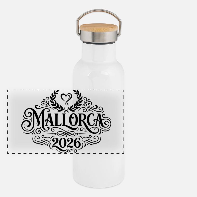 Mallorca 2026 Panorama Thermosflasche mit Bambusdeckel