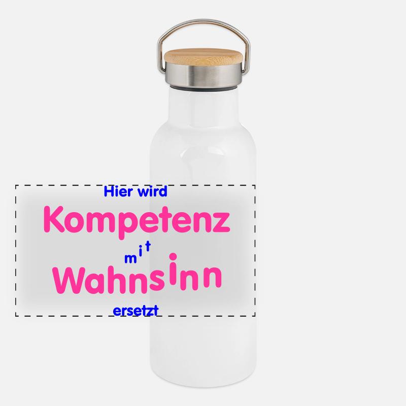Kompetenz trifft Wahnsinn Panorama Thermosflasche mit Bambusdeckel