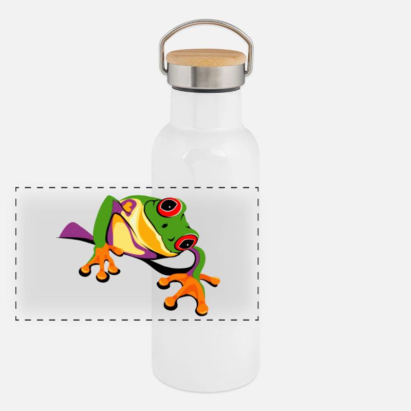 frog rainforest comic frog environmental protection Panoramic Thermal Bottle with Bamboo Lid