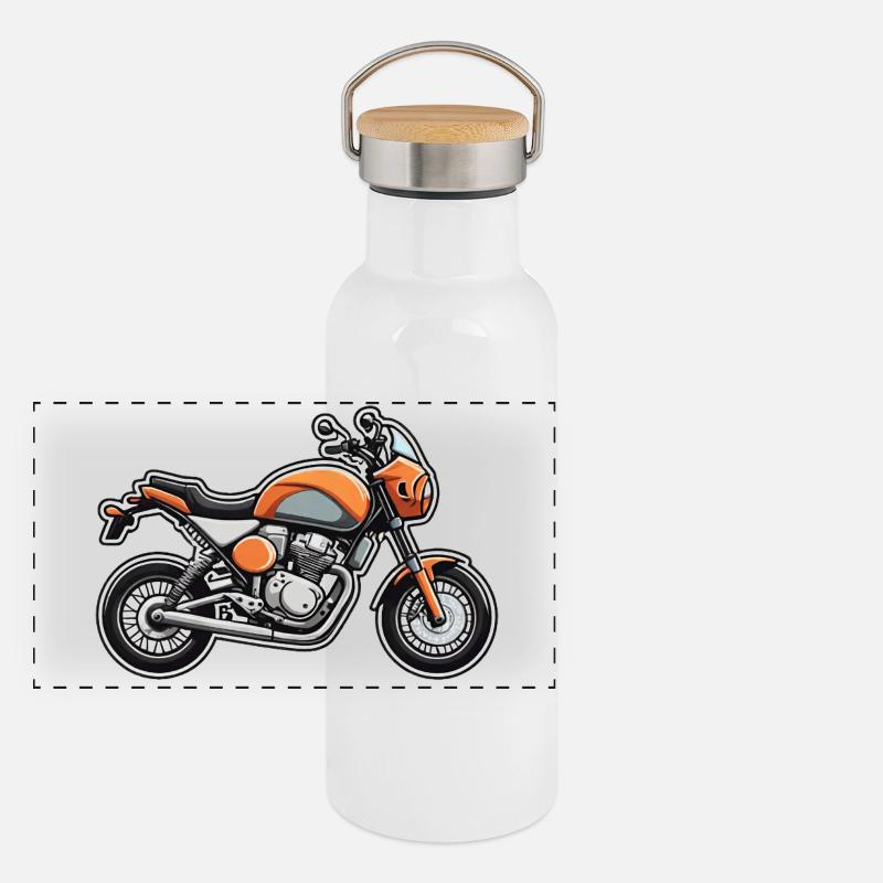 Orange Cruiser Motorcycle Art Panoramic Thermal Bottle with Bamboo Lid