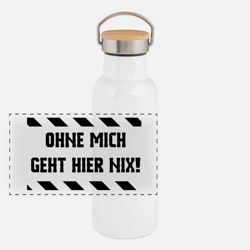ohne mich geht hier nix Panorama Thermosflasche mit Bambusdeckel
