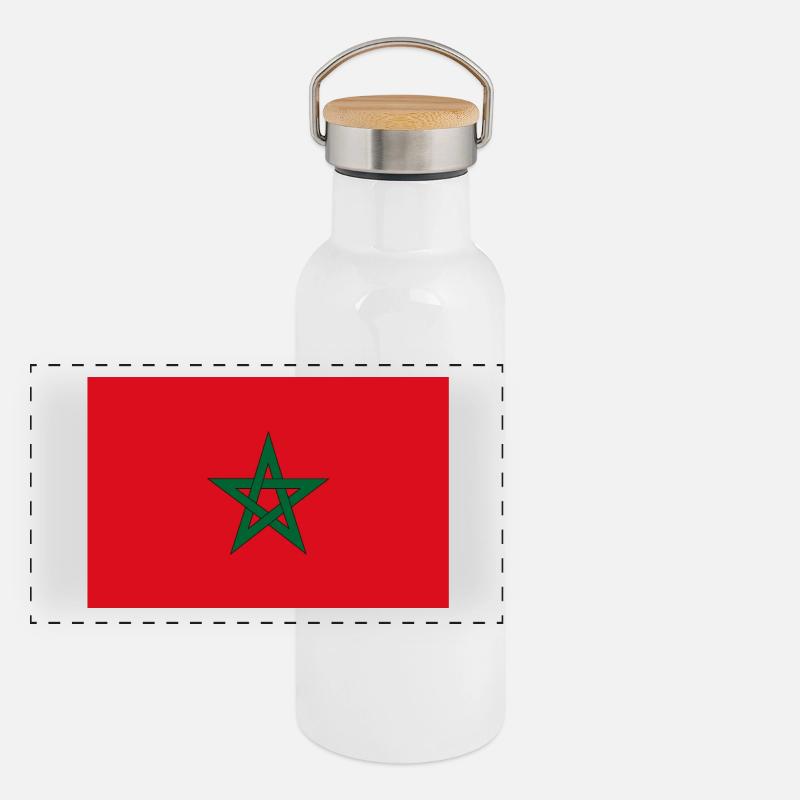 Drapeau du Maroc Gourde isotherme avec bouchon en bambou