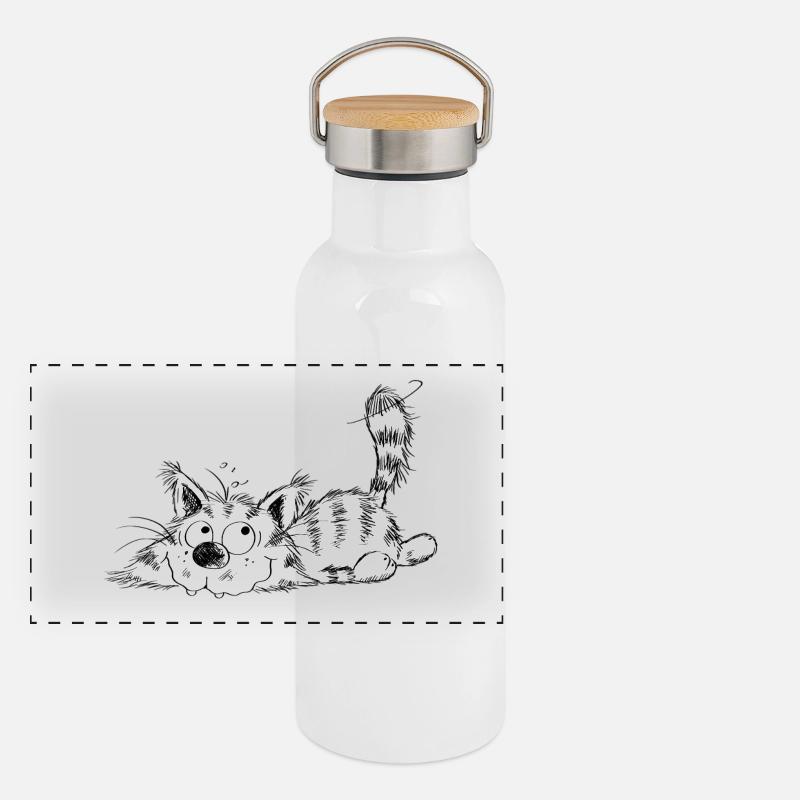 Lustige Kleine Katze - Comic Panorama Thermosflasche mit Bambusdeckel