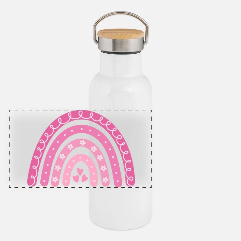 Boho Regenbogen rosa Große Schwester Panorama Thermosflasche mit Bambusdeckel