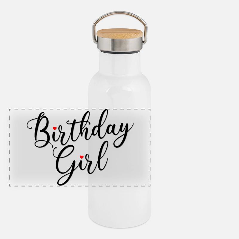 Fille d’anniversaire Script Coeurs Gourde isotherme avec bouchon en bambou