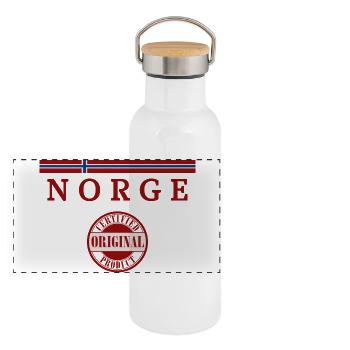 Drapeau norvégien, fierté norvégienne - Gourde isotherme avec bouchon en bambou - blanc - Devant