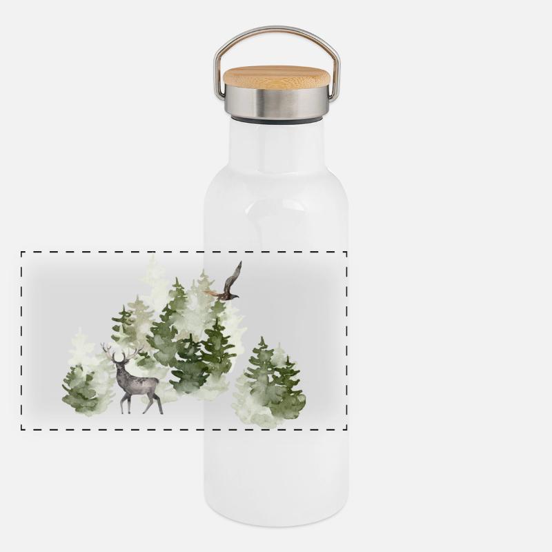 Waldleben Panorama Thermosflasche mit Bambusdeckel