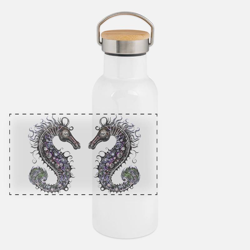 Mystische Seepferdchen Panorama Thermosflasche mit Bambusdeckel