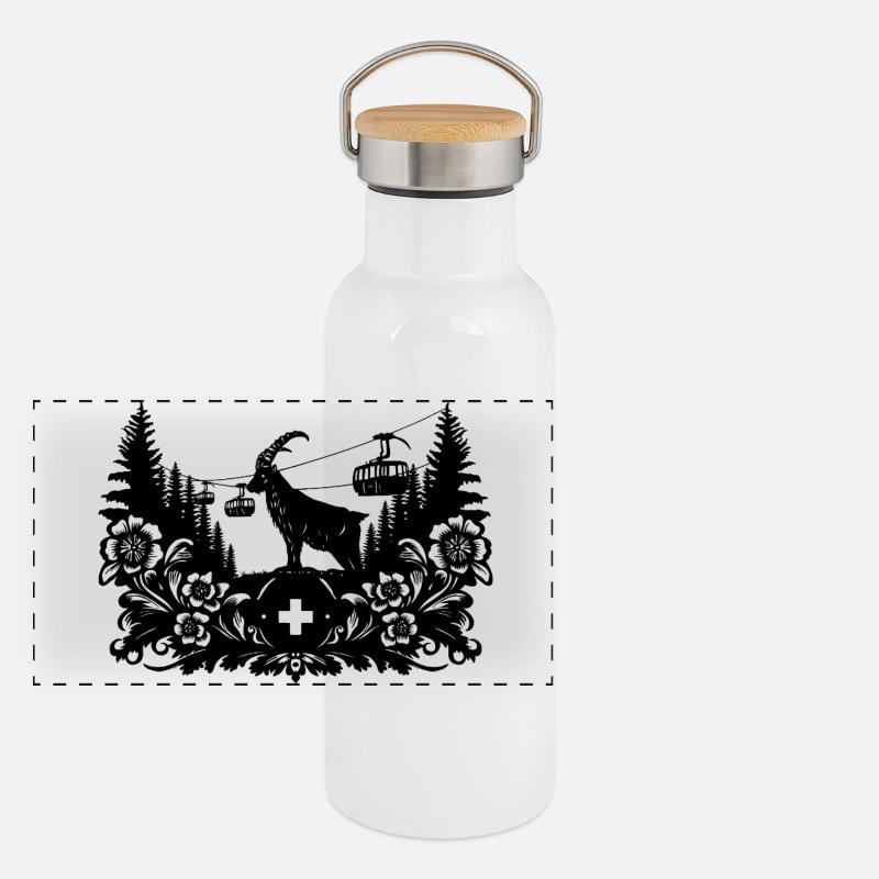 Steinbock_1_black Panorama Thermosflasche mit Bambusdeckel