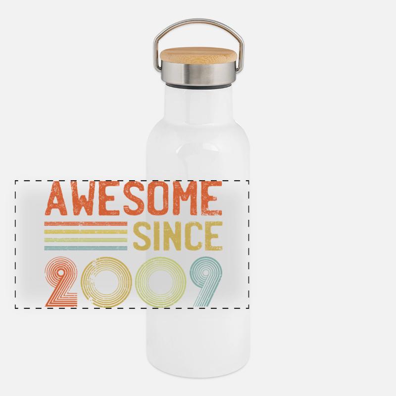 Typographie de célébration rétro 2009 Gourde isotherme avec bouchon en bambou