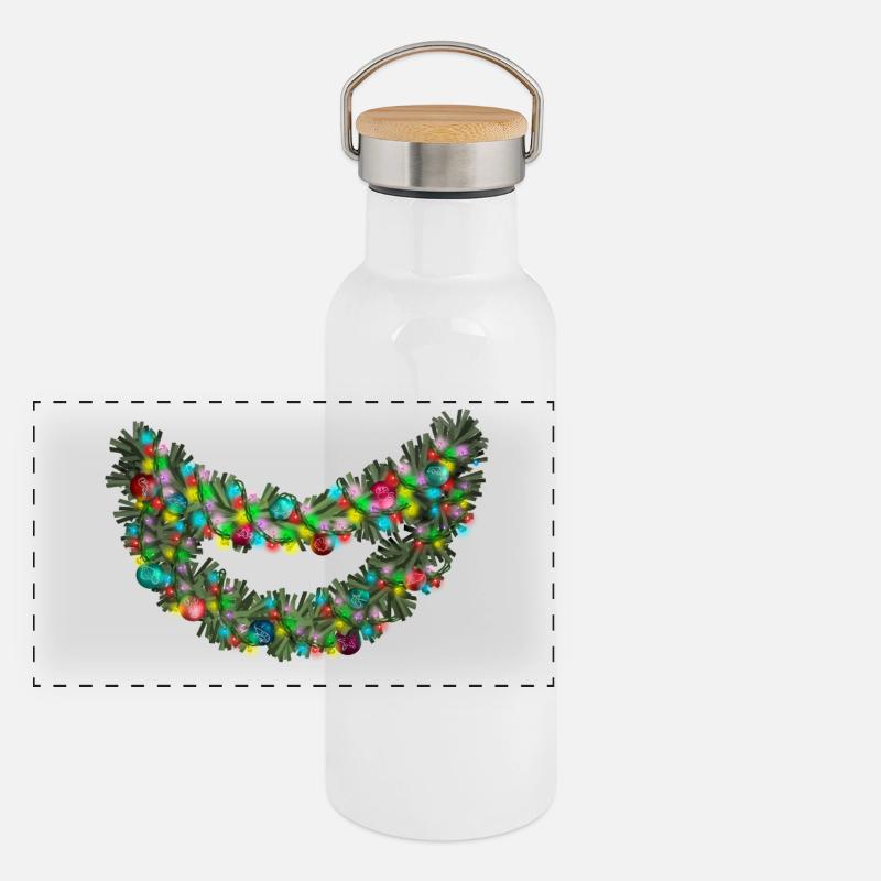 Tazz Talks | Joyful Neon Garland Smile - Panoramic Thermal Bottle with Bamboo Lid - white