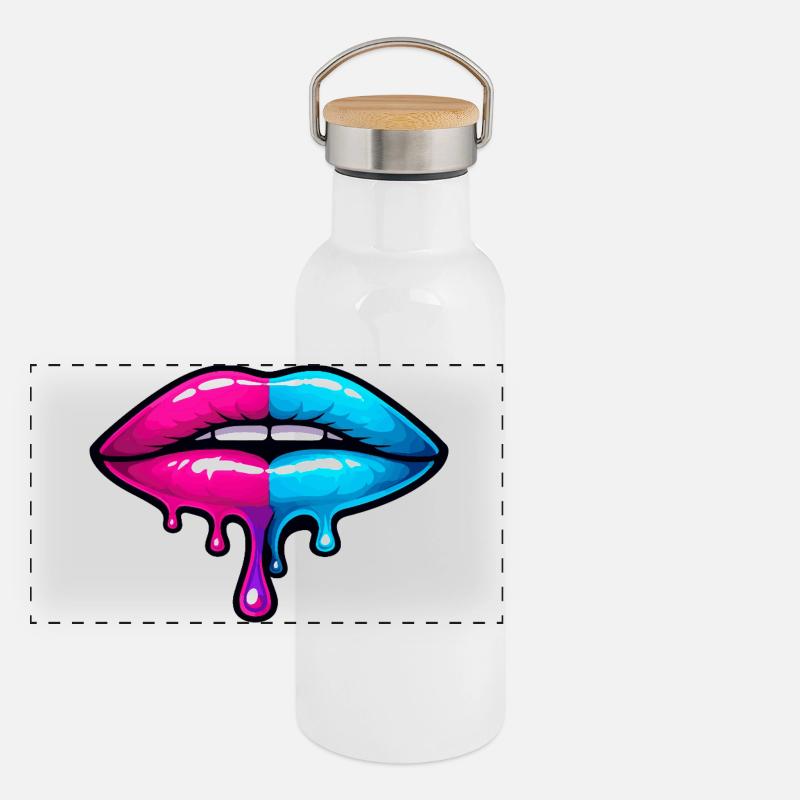 Split Neon Lip Melt Panorama Thermosflasche mit Bambusdeckel