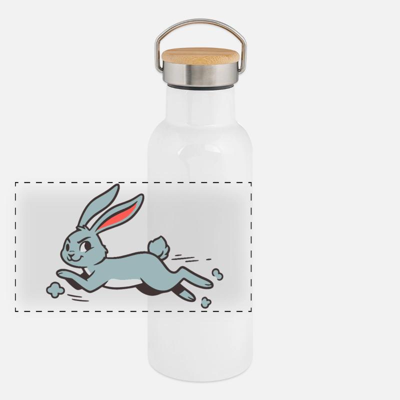 Running Bunny Rabbit Long-Eared Comic Funny Panoramic Thermal Bottle with Bamboo Lid