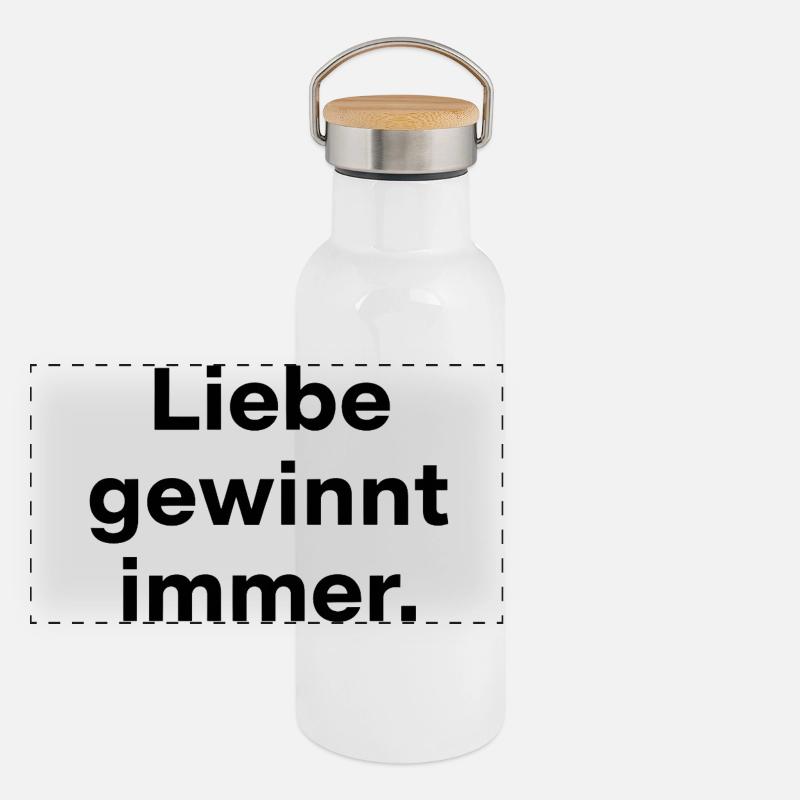 Liebe gewinnt immer Spruch Statement Panorama Thermosflasche mit Bambusdeckel