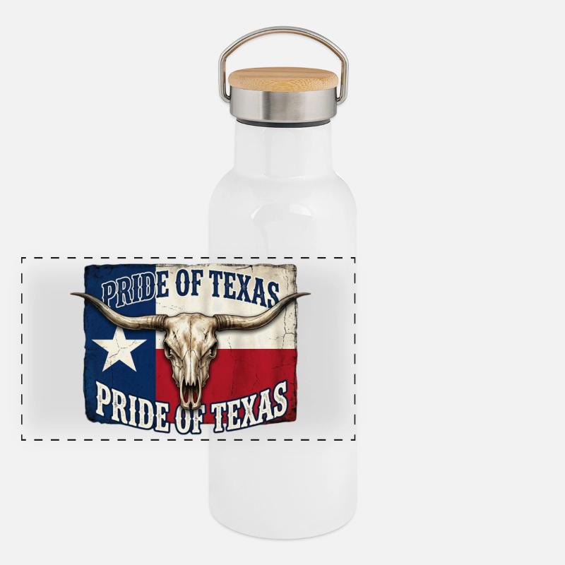 Texas Pride Hörner-Schädel Panorama Thermosflasche mit Bambusdeckel