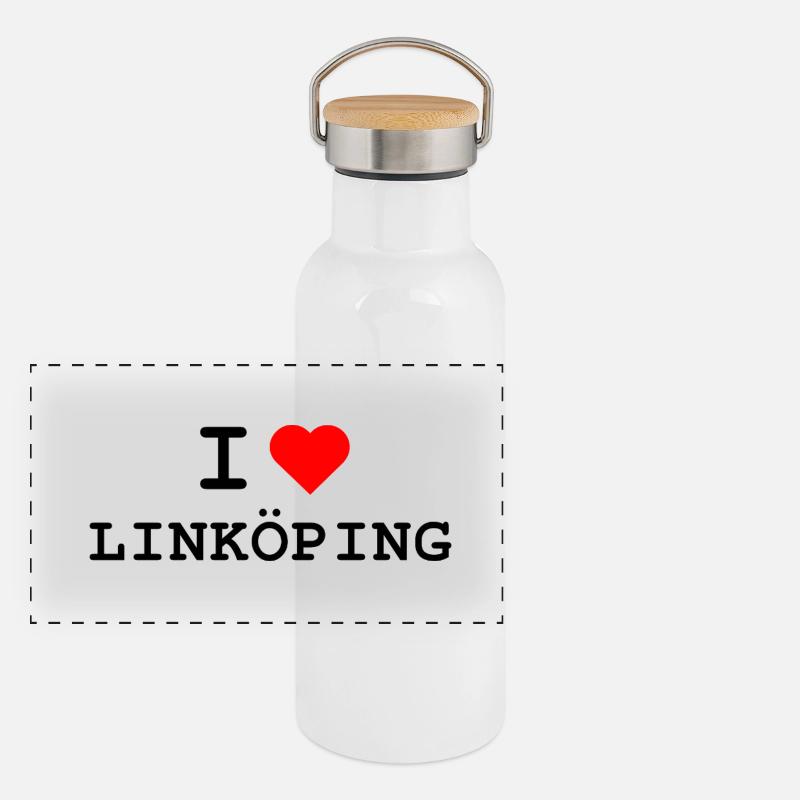 I love Linköping - Ich liebe Linköping Panorama Thermosflasche mit Bambusdeckel