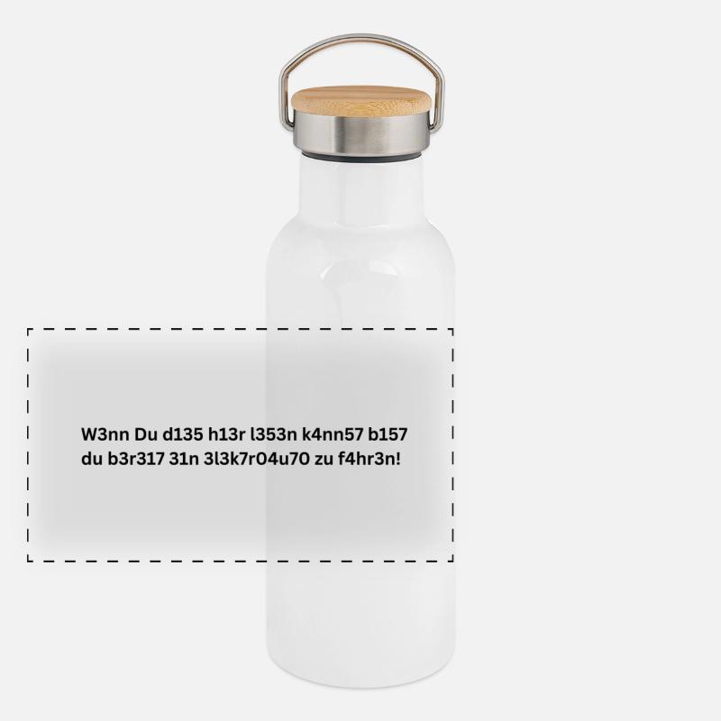 Elektroauto-Spruch Kryptisch Panorama Thermosflasche mit Bambusdeckel