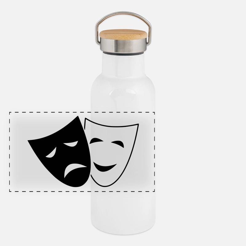 Comedy Theater Masken Idee Geschenk lustig traurig Panorama Thermosflasche mit Bambusdeckel