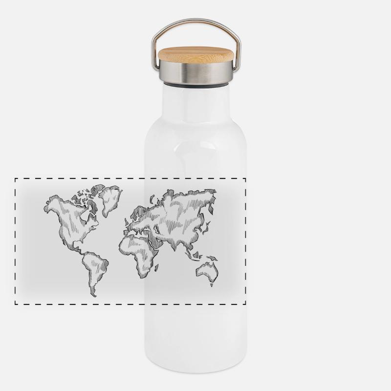 Carte du monde - dessinée Gourde isotherme avec bouchon en bambou