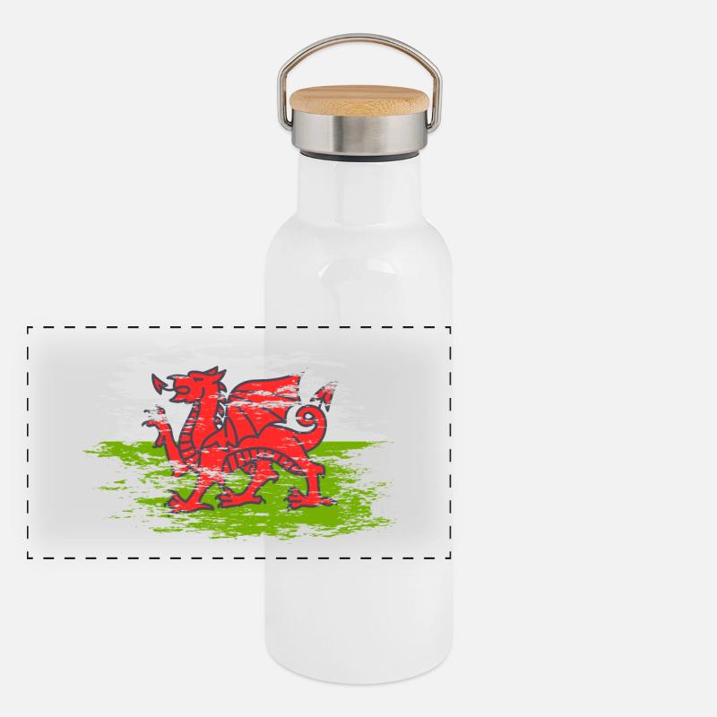 Wales flag used Panoramic Thermal Bottle with Bamboo Lid