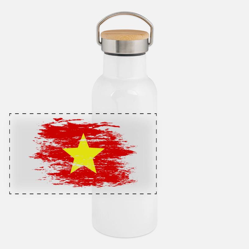 Vietnam Flagge used Panorama Thermosflasche mit Bambusdeckel