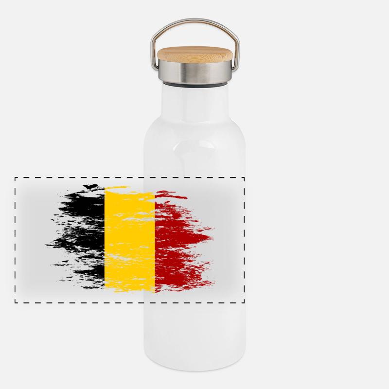 Belgique Drapeau utilisé Gourde isotherme avec bouchon en bambou