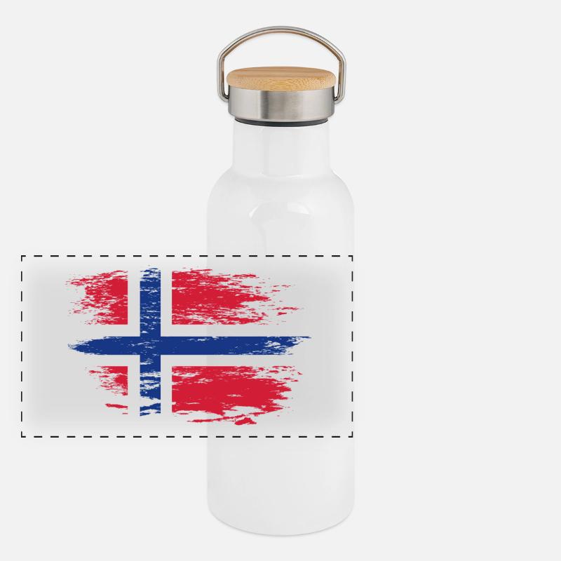 Norwegen Flagge used Panorama Thermosflasche mit Bambusdeckel
