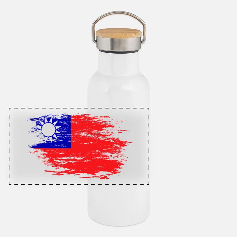 Drapeau de Taïwan Gourde isotherme avec bouchon en bambou