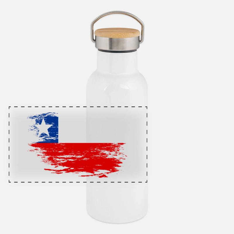 Drapeau chilien utilisé Gourde isotherme avec bouchon en bambou