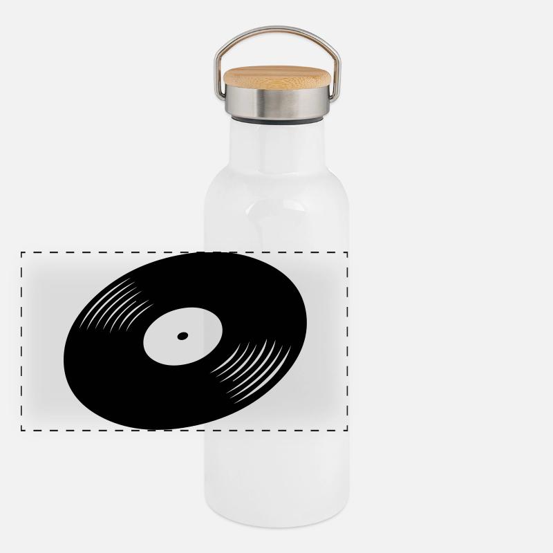 Schallplatte, Vinyl, Record Panorama Thermosflasche mit Bambusdeckel