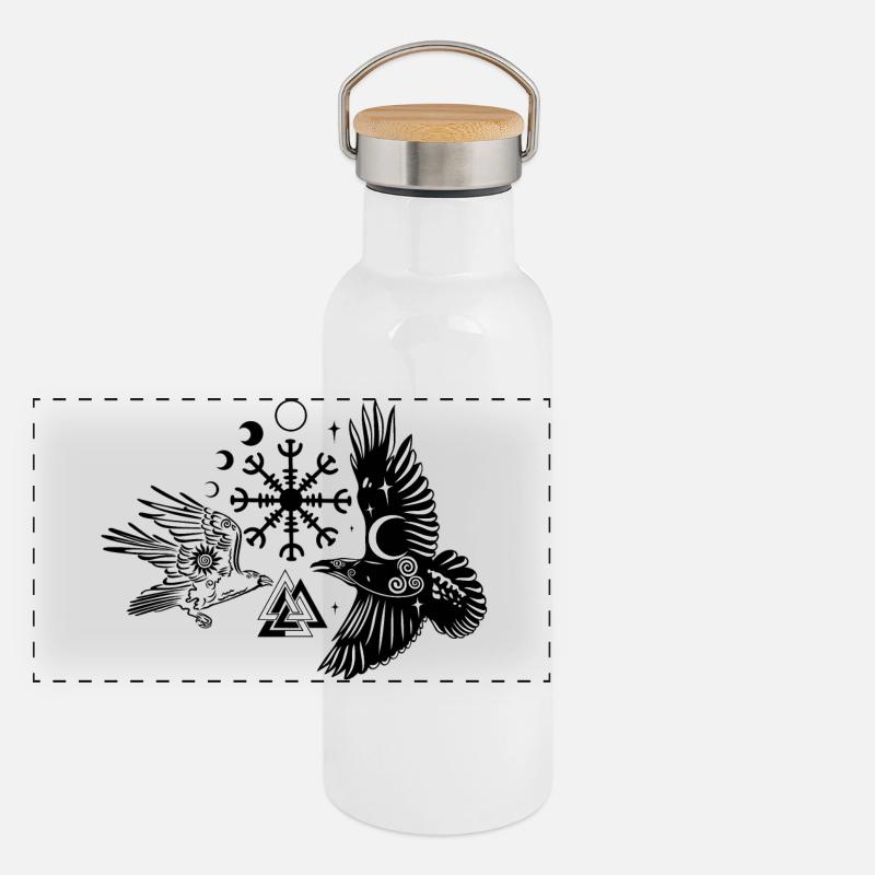 Hugin et Munin avec Vegvisir Valknut Gourde isotherme avec bouchon en bambou