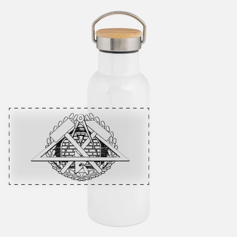 Muster Emblem Symbol Maurer Handwerk. Panorama Thermosflasche mit Bambusdeckel