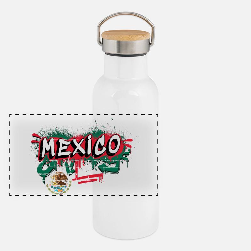 Mexiko Flagge Graffiti Design Panorama Thermosflasche mit Bambusdeckel